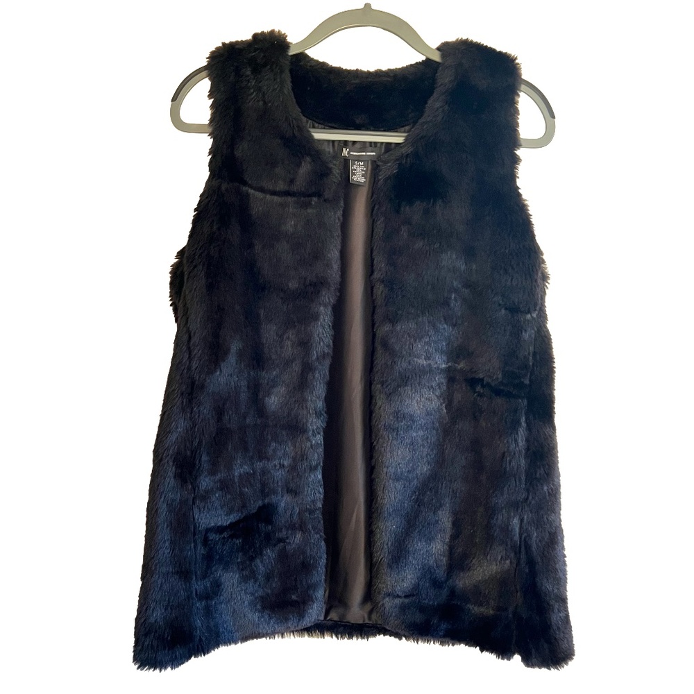 INC International Concepts Black Faux Fur Vest